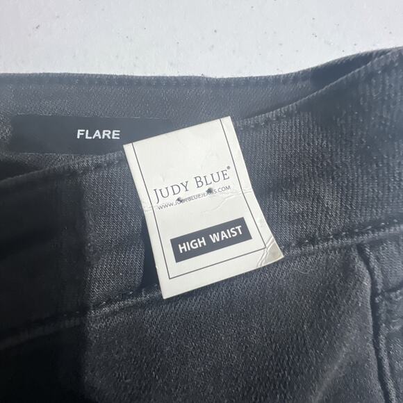 Judy Blue Black Denim Jeans distressed 15 32 eclipse tummy control flare NWT - Picture 11 of 16